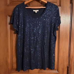 Navy Sequin Top